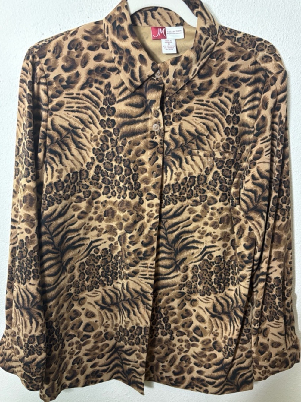 JM Collection Black and brown Leopard-Print Button Front Shirt. 8